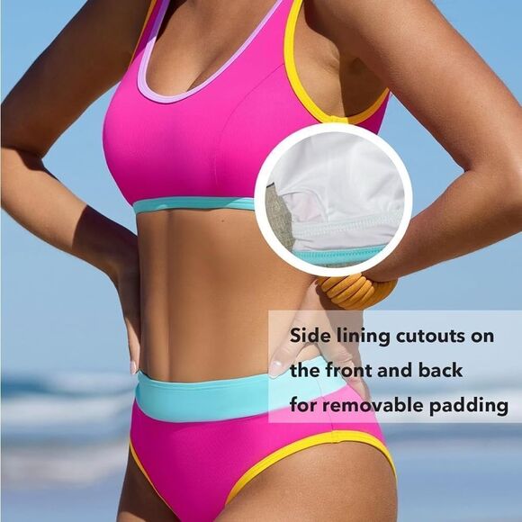 Cupshe Pink Blue Color Block Bikini Set - Picture 4 of 10